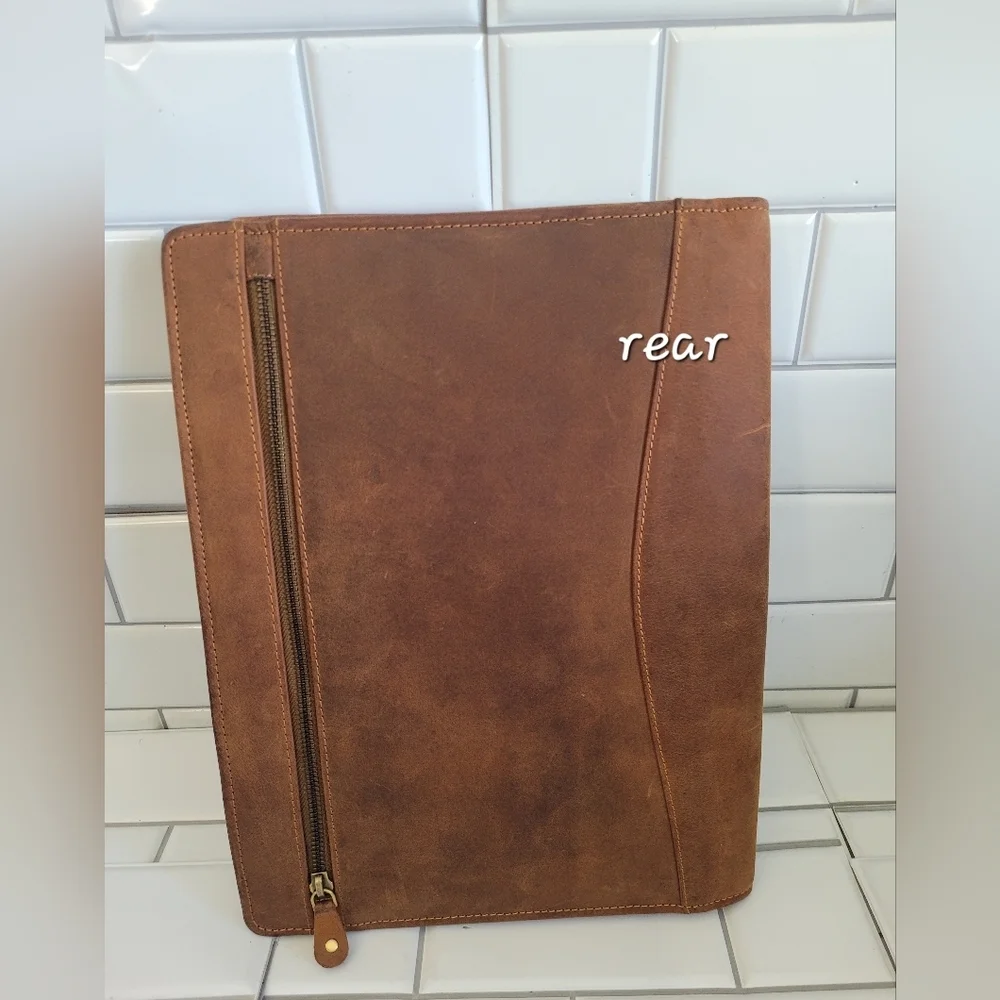 RUSTIC TOWN Brown Distressed Leather Multi Compartment IPAD Tablet Portfolio Zip
